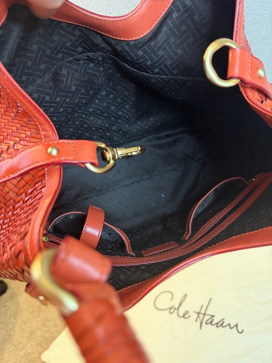 Cole Haan Genevieve Triangle Tote Red Woven Leather Shoulder Bag with Dustbag - Picture 12 of 12